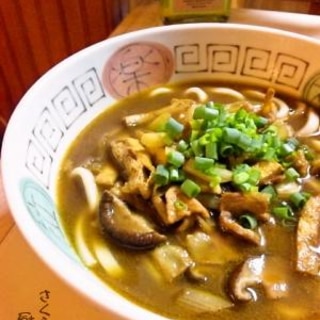 鶏むね肉の茹で汁で★絶品カレーうどん。